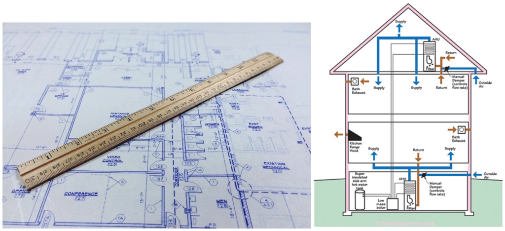 Architecture design of house drawn on paper