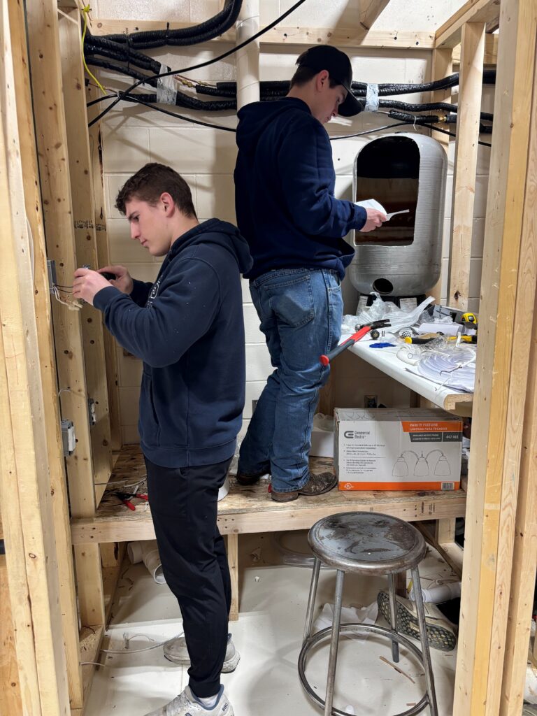 Students working with wires